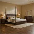 Amber 4pc Poster Queen Bed Set-Modern Dark Brown Wood-Dresser Mirror