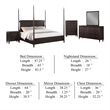 Amber 5pc Poster Queen Bed Set-Modern Dark Brown Wood-Dresser Chest