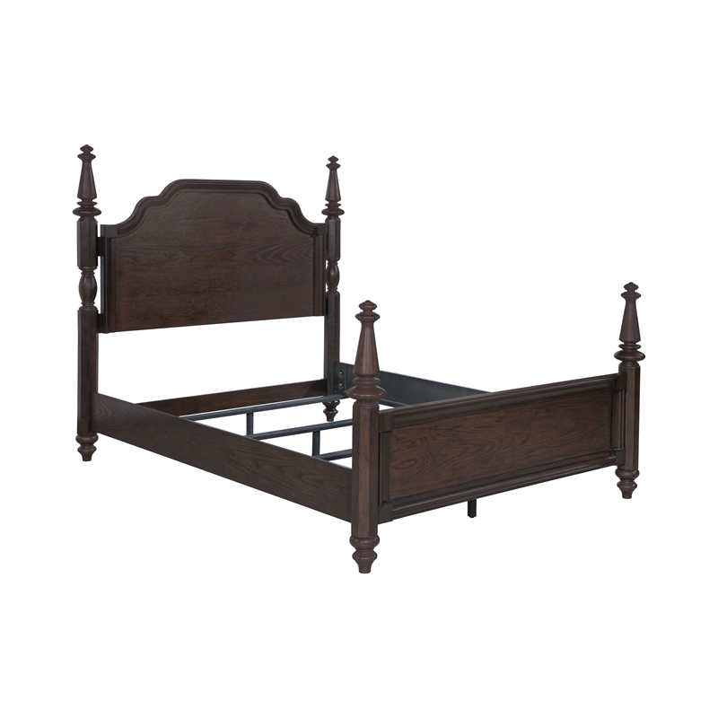 Meon 4pc Poster King Bed Set-Classical Dark Oak Brown-Dresser Mirror