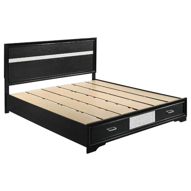 Vino Black 4pc California King Bed Set with Storage-Glitter Accent