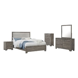 Reay 5 Piece Queen Bedroom Set with Dressers-Upholstered-Gray Brown