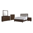Yels 5 Piece Queen Bedroom Set-Gray Upholstery-Walnut Brown Wood