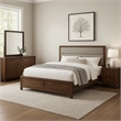 Yels 4 Piece King Bedroom Set-Gray Upholstery-Walnut Brown Wood