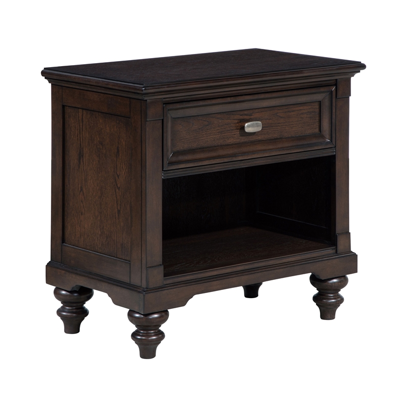 Meon 4pc Poster Cal King Bed Set-Classic Dark Oak Brown-Dresser Mirror