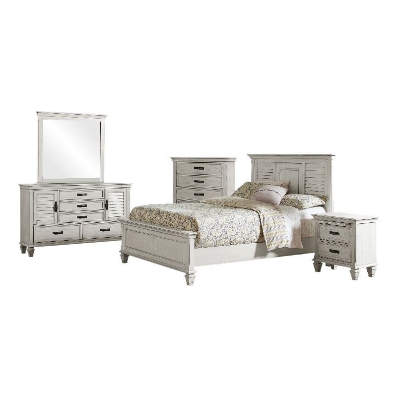 Eli 5 Piece King Size Bedroom Set-Rustic White Wood-Dresser Chest