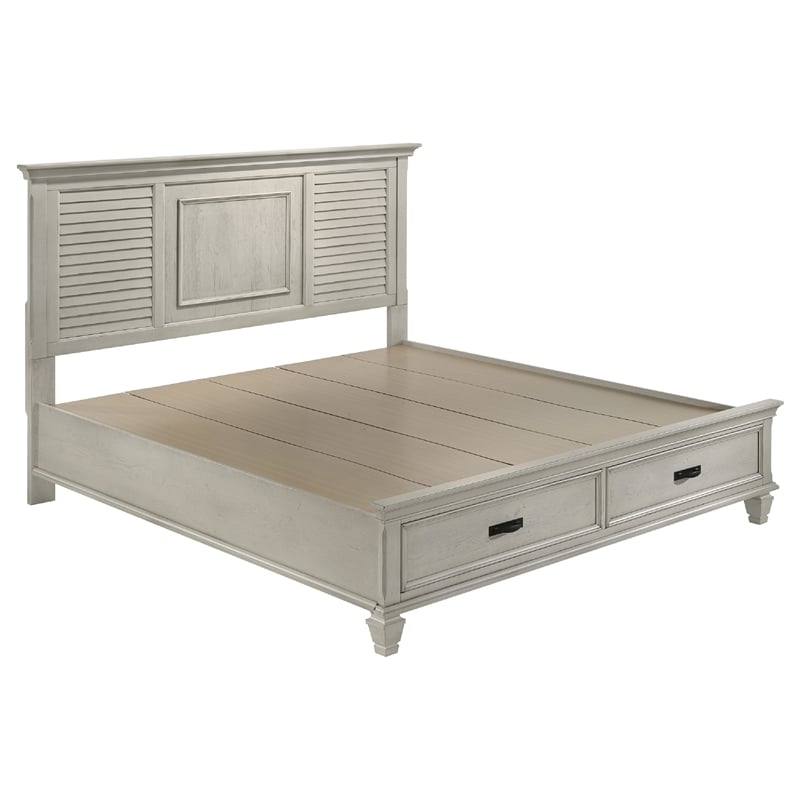 Eli 5 Piece King Bedroom Set-Footboard Storage-Rustic White Wood