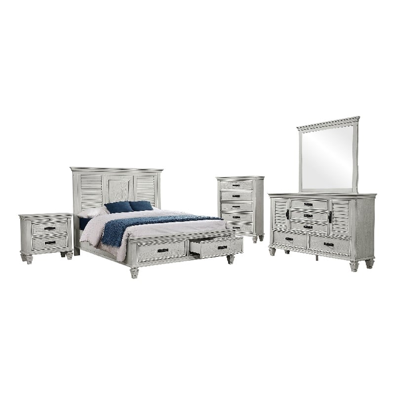 Eli 5 Piece King Bedroom Set-Footboard Storage-Rustic White Wood