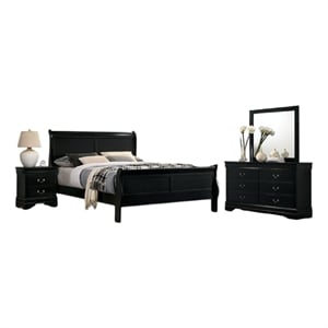 Ryla 4pc Queen Bedroom Set with Nightstand-Dresser-Mirror in Classic Black