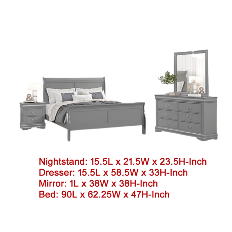 Ryla 4pc Queen Bedroom Set with Nightstand Dresser and Mirror-Neutral Gray