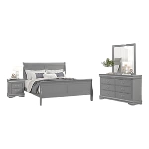 Ryla 4pc Queen Bedroom Set with Nightstand Dresser and Mirror-Neutral Gray