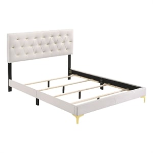 Dle 5 Piece King Bedroom Set-White Faux Leather-Modern Gold Accents