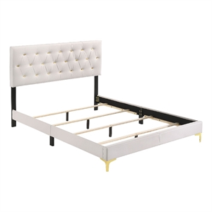 Dle 4pc California King Bedroom Set-White Faux Leather-Modern Gold