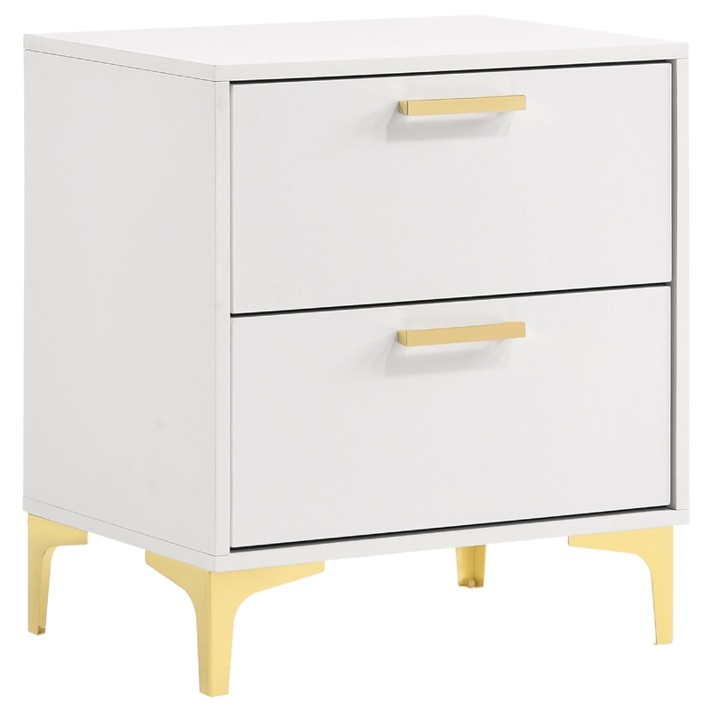Dle 5pc California King Bedroom Set-White Faux Leather-Modern Gold