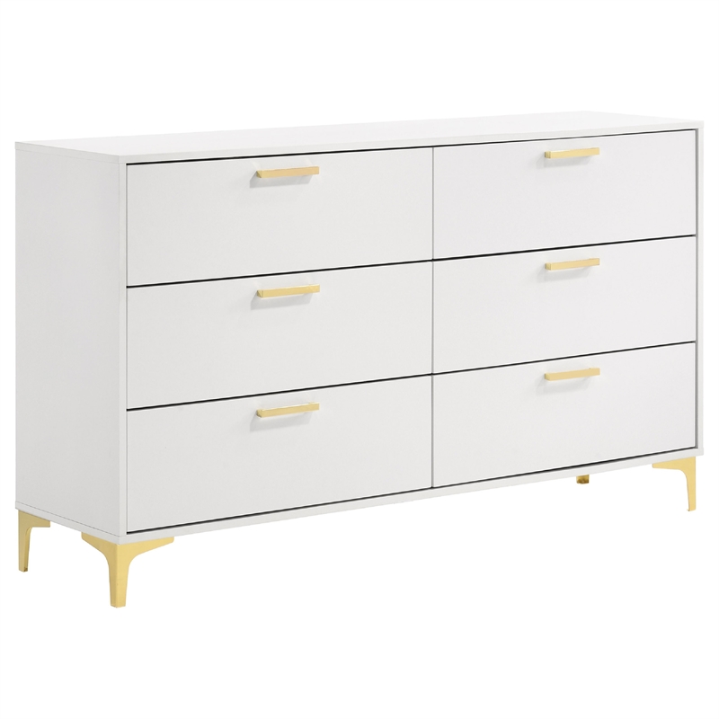 Dle 5pc California King Bedroom Set-White Faux Leather-Modern Gold