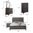 Mela 5pc Queen Bed Set-Nightstand Dresser Chest and Mirror-Oak Gray
