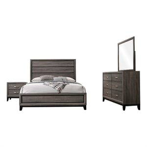 Mela 4pc King Bedroom Set-Nightstand Dresser and Mirror-Oak Gray