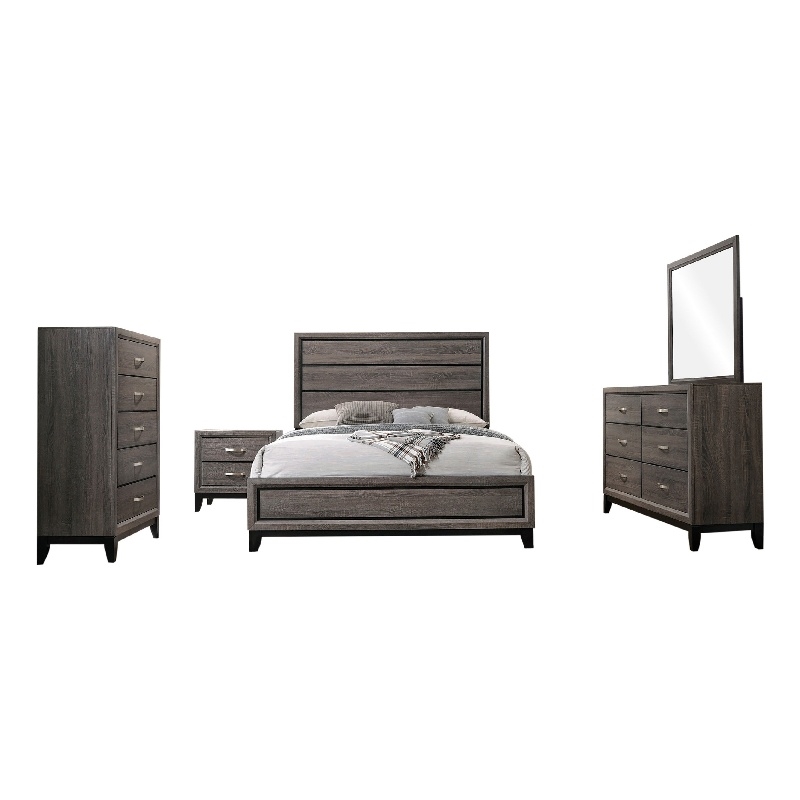 Mela 5pc King Bed Set-Nightstand Dresser Chest and Mirror-Oak Gray