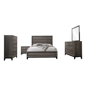 Mela 5pc King Bed Set-Nightstand Dresser Chest and Mirror-Oak Gray