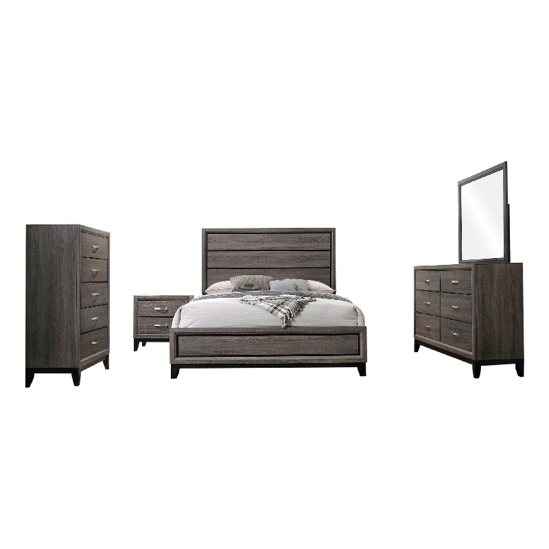 Mela 5pc King Bed Set-Nightstand Dresser Chest and Mirror-Oak Gray