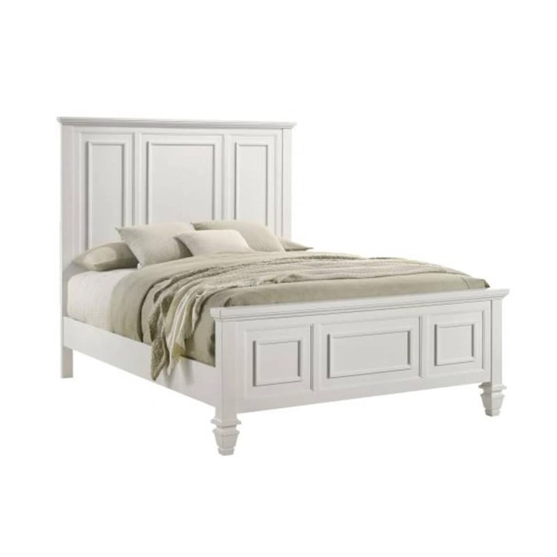 Lila 4 Piece King Bed Set-White Wood Panel Headboard-Vanity Dresser