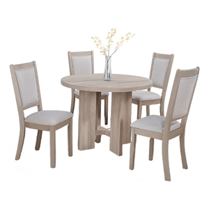 Moyo 5pc Dining Set-Light Gray-Rustic Style Gray Round Wood Top