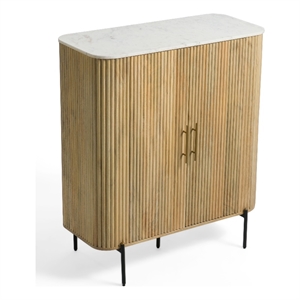 Cid Jolie Accent Cabinet-47 Inch Marble Top-Reeded Mango Wood-2 Doors