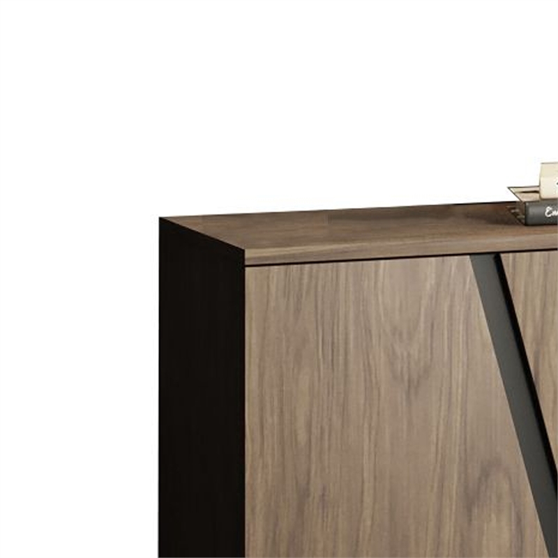 Cid Monc Sideboard Buffet-75 Inch-Walnut Veneer-4 Doors w Black Inlay Accents