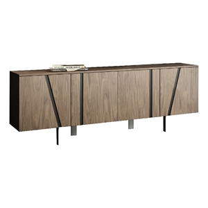 Cid Monc Sideboard Buffet-75 Inch-Walnut Veneer-4 Doors w Black Inlay Accents