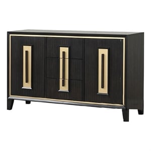 Yada Sideboard Buffet Server-Espresso Brown Wood-3 Drawers 2 Doors-60 Inch