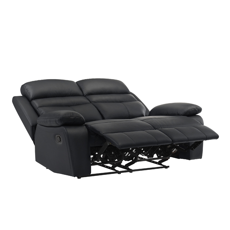 Hanna Manual Double Recliner Loveseat-Black Grain Leather-64 Inch