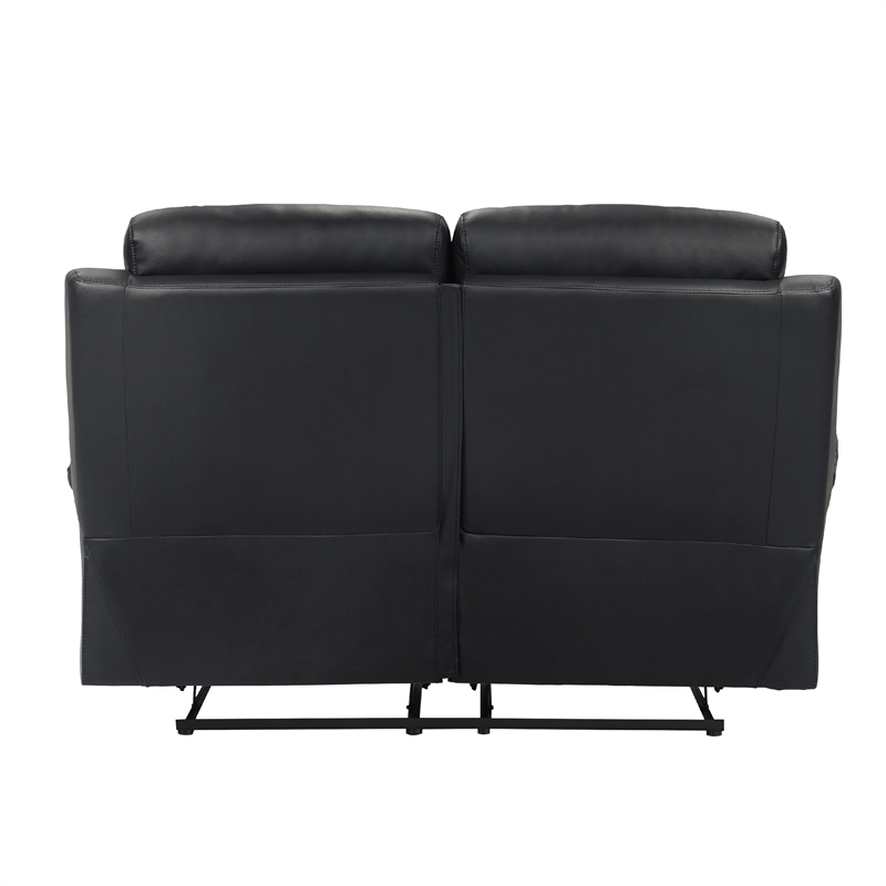 Hanna Manual Double Recliner Loveseat-Black Grain Leather-64 Inch