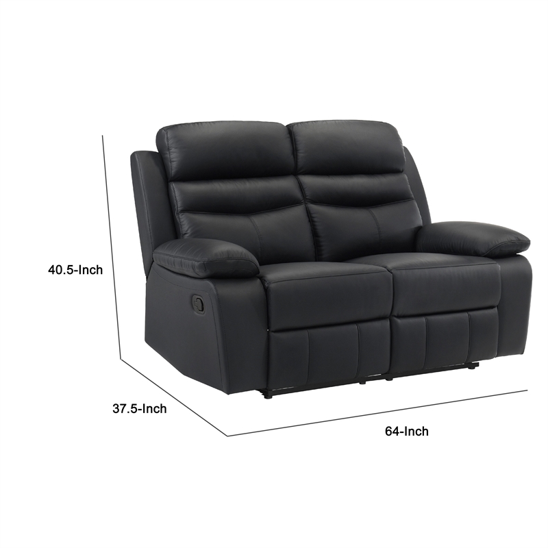 Hanna Manual Double Recliner Loveseat-Black Grain Leather-64 Inch