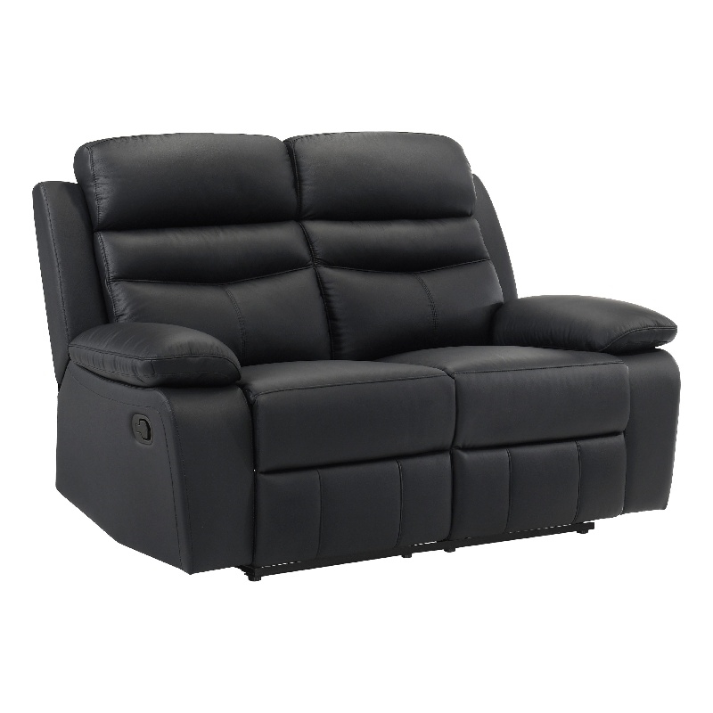 Hanna Manual Double Recliner Loveseat-Black Grain Leather-64 Inch
