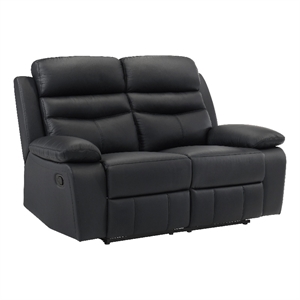 Hanna Manual Double Recliner Loveseat-Black Grain Leather-64 Inch