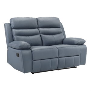 Hanna Manual Double Reclining Loveseat-Blue Top Grain Leather 64 Inch
