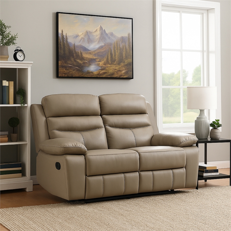 Hanna Manual Double Recliner Loveseat-Latte Brown Leather-64 Inch
