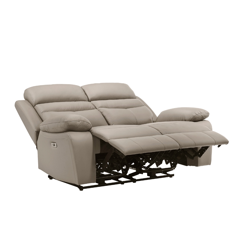 Hanna Power Dual Recliner Loveseat-Latte Brown Leather-USB-64 Inch