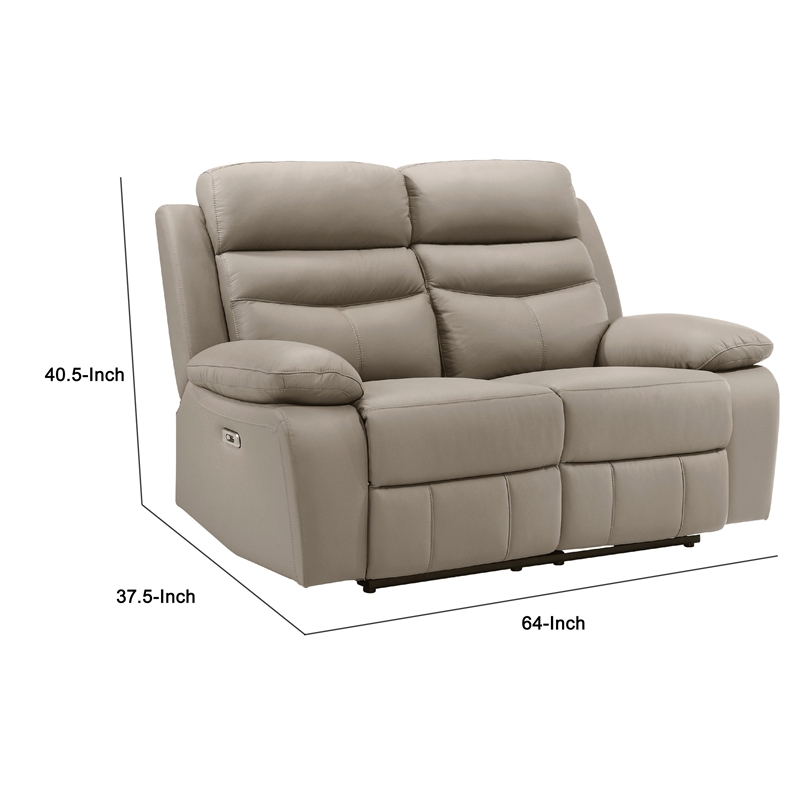 Hanna Power Dual Recliner Loveseat-Latte Brown Leather-USB-64 Inch