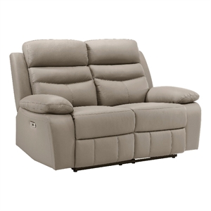 Hanna Power Dual Recliner Loveseat-Latte Brown Leather-USB-64 Inch