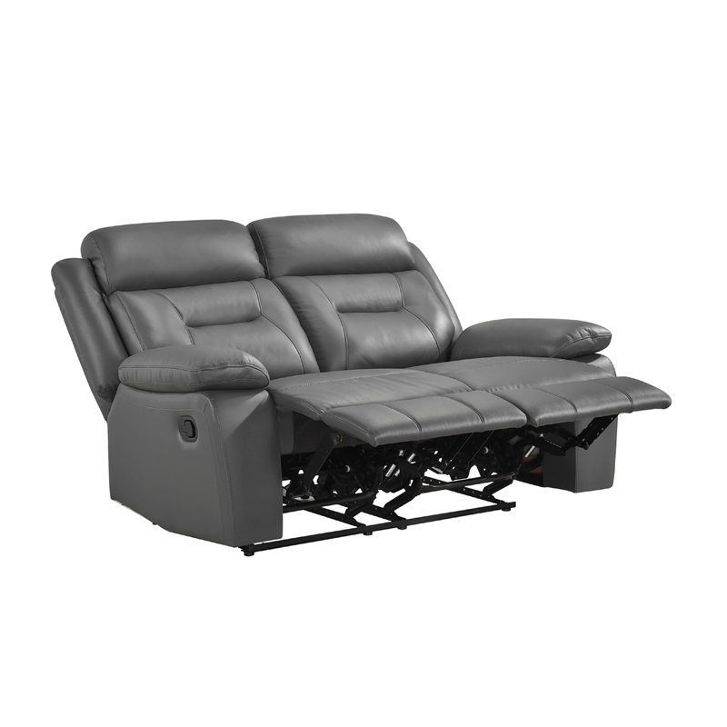 Conia Manual Double Recliner Loveseat-Dark Gray Grain Leather 63 Inch