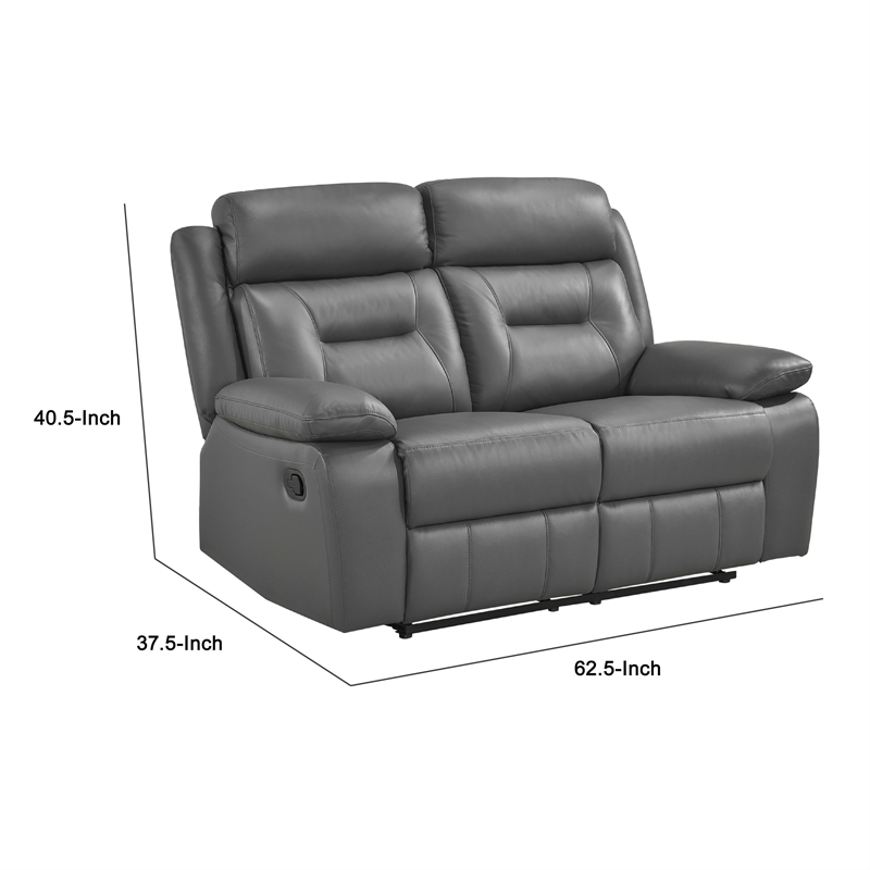 Conia Manual Double Recliner Loveseat-Dark Gray Grain Leather 63 Inch