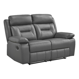 Conia Manual Double Recliner Loveseat-Dark Gray Grain Leather 63 Inch