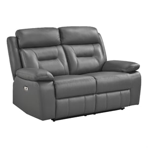 Conia Power Double Recliner Loveseat-Dark Gray Leather-USB-63 Inch