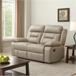 Conia Manual Double Reclining Loveseat-Latte Beige Leather-63 Inch