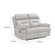 Conia Manual Dual Recliner Loveseat-Light Gray Silver Leather 63 Inch