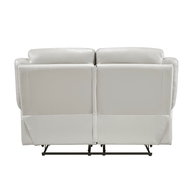 Conia Manual Dual Recliner Loveseat-Light Gray Silver Leather 63 Inch