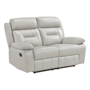 Conia Manual Dual Recliner Loveseat-Light Gray Silver Leather 63 Inch