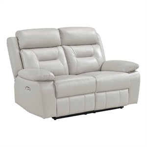 Conia Power Dual Recliner Loveseat-Light Silver Leather-USB-63 Inch