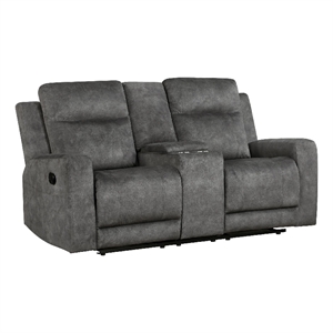 Tesy Manual Recliner Loveseat-Console-Dark Gray Microfiber 71 Inch