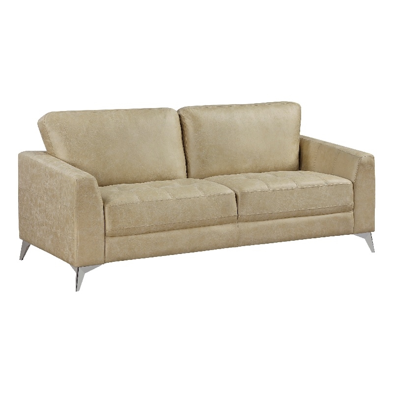 Casie Sofa-Sand Brown Microfiber Foam-Chrome Legs 77 Inch